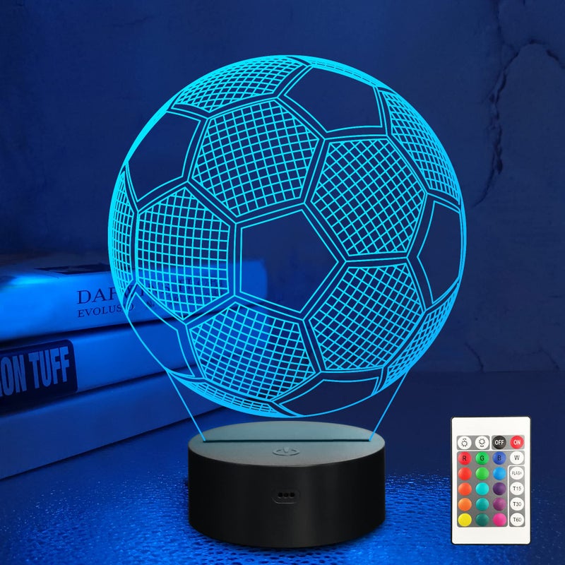 Lampeez مصابيح لامبيز لكرة القدم الليلية للأطفال 3D وهمية مصابيح كرة القدم 16 LED مع تحكم عن بعد تغيير الألوان لمصابيح الطاولة والمكتب زينة هدايا عيد الميلاد و عيد الميلاد لمشجعي الرياضة - Image 1